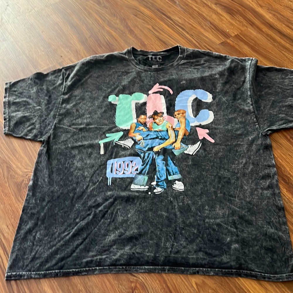 TLC Black Graphic Tee with Multicolor Design